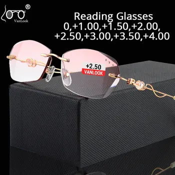 Hipermetrop Gözlük Çerçevesiz Taklidi Kadın okuma gözlüğü mavi ışık engelleme Bilgisayar Vidasız Gözlük Çerçeveleri 0 14 5 5