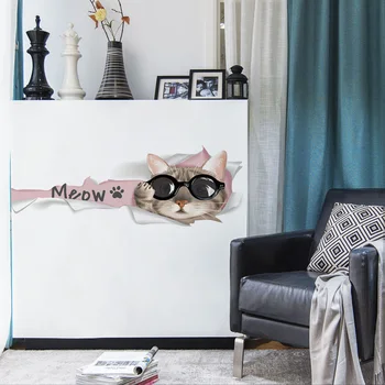 Karikatür Miyav Kedi duvar çıkartmaları Oturma oda dolabı Kapı Ev Dekorasyon Duvar Güzel Hayvanlar Sanat Çıkartmaları Çıkarılabilir Duvar Kağıdı