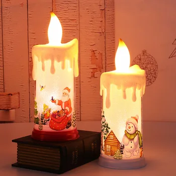 Noel dekoratif mum ışıkları LED simüle alev mumlar Noel Baba kardan adam dekoratif mum süslemeleri