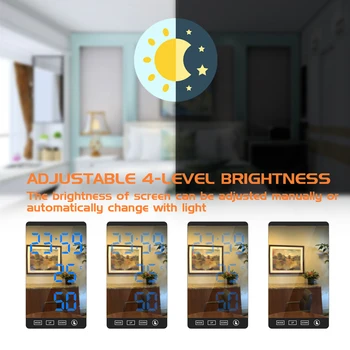 6 İnç Ayna LED çalar saat Dokunmatik Kontrol Duvar Dijital Saat Zaman Sıcaklık nem göstergesi USB Masa Saati Yatak Odası Ev için
