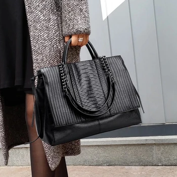 Marka Tasarım Kadın Çanta Lüks Basit Timsah deri çantalar Zincir kadın askılı omuz çantası Siyah Büyük Tote Bolsas