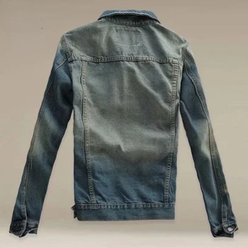 Erkekler Mavi Denim Ceket ve Mont Slim Fit Kot Ceketler Yeni Bahar Sonbahar Vintage Denim Palto Dış Giyim günlük kot Mont E312 1
