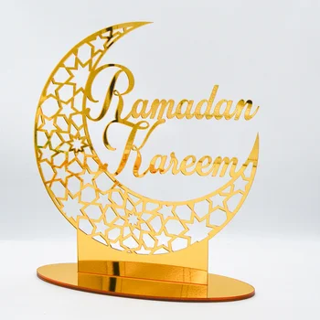Eid Mubarak Altın Akrilik Ay Yıldız Süsler Dekorasyon Ramazan 2023 Ramazan Süslemeleri Ev için Müslüman Deco Yardım Mübarek