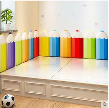 Renkli kurşun kalem çocuk odası yatak odası başucu 3d anti-çarpışma yumuşak paketi duvar sticker kendinden yapışkanlı duvar panosu kalınlığı 4