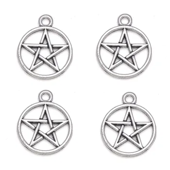 10 adet Charms Yıldız Pentagram 18x22mm Antik Gümüş Renk Kolye Takı Yapımı DIY El Yapımı Zanaat Aksesuarları 0