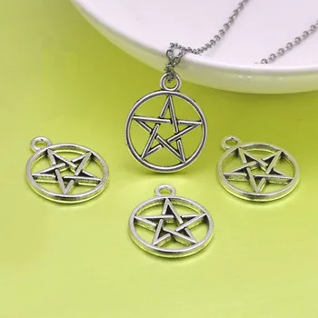 10 adet Charms Yıldız Pentagram 18x22mm Antik Gümüş Renk Kolye Takı Yapımı DIY El Yapımı Zanaat Aksesuarları 2
