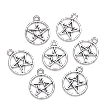10 adet Charms Yıldız Pentagram 18x22mm Antik Gümüş Renk Kolye Takı Yapımı DIY El Yapımı Zanaat Aksesuarları 4