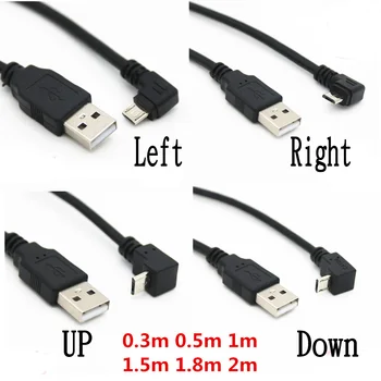 Yukarı ve Aşağı ve Sol ve Sağ Açılı 90 Derece USB mikro USB Erkek USB erkek Veri Şarj bağlantı Kablosu 25cm 50cm Tablet için 5ft 1m