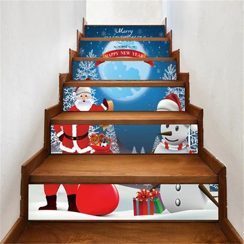 Noel Dekorasyon Merdiven Çıkartmalar Noel Baba Ağacı Geyik Merdiven Döşeme Kardan Adam Merdiven Kapakları Merdiven Çıkartması Duvar Kağıdı Sanat 0