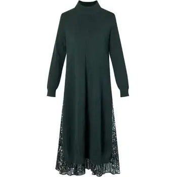 Sonbahar Yeni Kadın Kazak Elbise Orta Buzağı Uzun Şık Kadın Elbiseler A-Line Retro Dikiş %100 % Yün Örme Elbiseler s1393