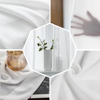 Siyah Ve Beyaz Çiçekler Tül Perdeler Oturma Odası Yatak Odası için Modern Şifon Şeffaf Mutfak Perdeleri 5