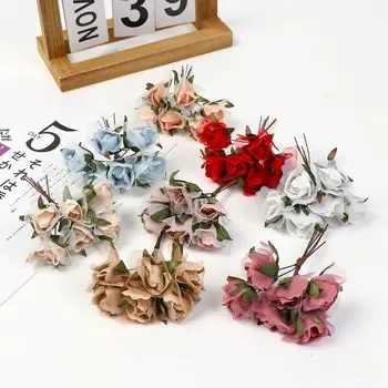 6 Adet İpek yapay çiçek Gül Düğün noel ev dekoru DIY sevgililer Günü Çelenk Buket Dekorasyon Aksesuarları