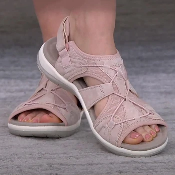 Yaz Kadın Sandalet Düz Renk Hollow Out Casual Bayan Sandalias İpli Ayarlanabilir Moda Açık plaj ayakkabısı Streetwear