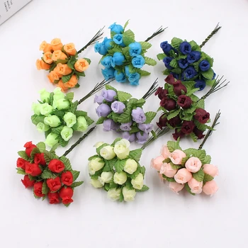 12 adet 2cm el yapımı mini ipek gül buketi yapay çiçek düğün dekorasyon DIY çelenk küçük resim sahte çiçek dekorasyonu