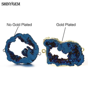 ShinyGem Düzensiz Doğal Kristal Druzy Dilim Bağlayıcı Charms Altın Kaplama Mineraller Geode Taş Bağlayıcı DIY Takı Yapımı