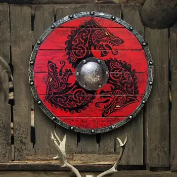 Eşsiz Ortaçağ Ahşap İşaret Kurt Viking Savaşçı El İşi Savaş Hazır Kalkan Ortaçağ Viking Savaşçı Kalkan Duvar Asılı Dekor 3