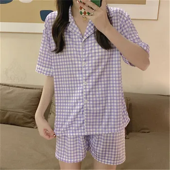 CAİYİER 2022 Kore Izgara Pijama Kadınlar İçin Yaz Pijama Seti Çiçek Sevimli Kıyafeti Tatlı İç Çamaşırı Kız Salonu Ev Takım Elbise