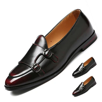 Erkek Deri Ayakkabı Metal Toka Seti Vintage İş Formatı Ayakkabı İNGİLTERE Chaussure Homme Lüks Marka gündelik erkek ayakkabısı