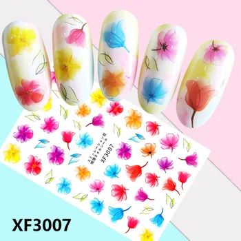 Ultra ince nail art sticker Japon tarzı yarım şeffaf güneş çiçek yaprak kelebek su çıkartmaları fransız manikür sticker XF001