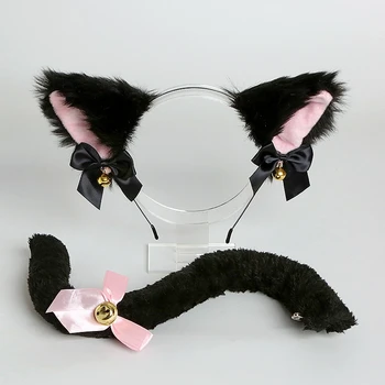 Kedi Kurt Tilki Kulaklar Şekil Hairhoop Cosplay Kostüm Kuyruk Headdress Çan Dekor Cadılar Bayramı Doğum Günü Partisi Seti Çocuklar için
