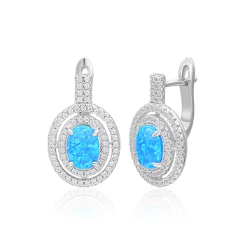 MYOP 925 Ayar Gümüş Sözleşmeli Tasarım Yuvarlak Mavi Sentetik Opal Küpe Zirkon Takı Kadın Tatil Hediyeler 1
