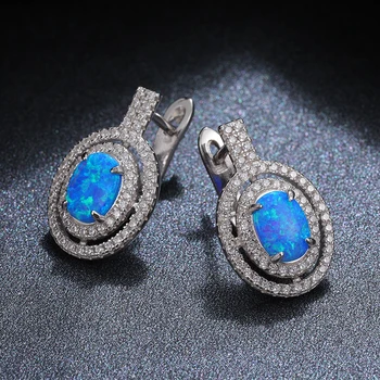 MYOP 925 Ayar Gümüş Sözleşmeli Tasarım Yuvarlak Mavi Sentetik Opal Küpe Zirkon Takı Kadın Tatil Hediyeler 3