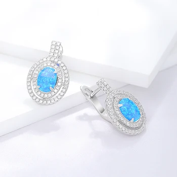 MYOP 925 Ayar Gümüş Sözleşmeli Tasarım Yuvarlak Mavi Sentetik Opal Küpe Zirkon Takı Kadın Tatil Hediyeler 4