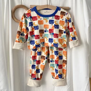 Çocuk pijamaları Sonbahar Kız Erkek Pijama Gecelik Bebek Bebek Giysileri Karikatür termal iç çamaşır Setleri Pamuk çocuk Pijamaları
