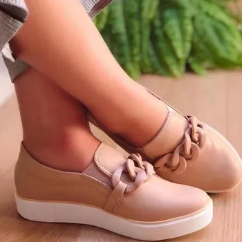 Artı Boyutu Zincir beyaz ayakkabı Kadın Düz PU deri makosenler 2022 Yeni Bayanlar Tasarımcı Kore Spor Ayakkabı Rahat spor ayakkabı Tenis 4