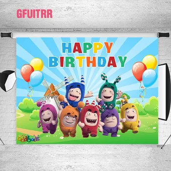 GFUITRR Oddbods Doğum Günü Fotoğraf Backdrop Bebek Duş fotoğraf arka fonu Balonlar Bayrakları Gökkuşağı Özel Perde Geri Damla Sahne