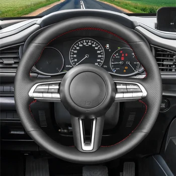 Siyah Suni Deri El dikişli kaymaz Araba direksiyon kılıfı Mazda 3 Axela 2019 İçin 2020 CX-30 2020 MX-30 2020