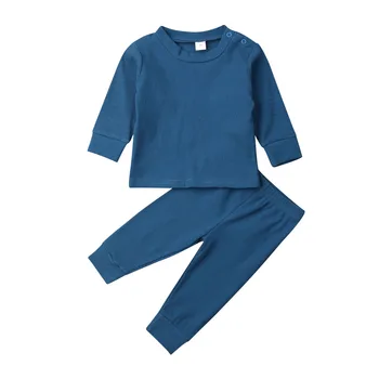 Yürüyor Çocuk Bebek Kız Erkek Örme Pamuk Setleri Sonbahar Giysileri Uzun Kollu T Shirt + Pantolon Katı Kıyafetler Bebek Eşofman 0-24M 3