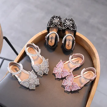 Yaz Kızlar Sandalet Moda Sequins Rhinestone Yay Kızlar Prenses Ayakkabı Bebek Kız Ayakkabı Düz Topuk Sandalet Boyutu 21-35 SHS104