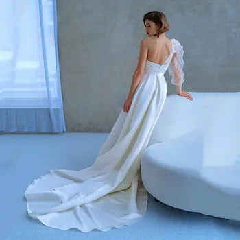 TİXLEAR Prenses Bir Omuz Gelinlik 3D Froal Aplike Dantel Zarif gelinlikler Yan Bölünmüş Saten Parti vestido 2022