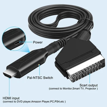 Ücretsiz kargo HDMI Scart Dönüştürücü AV sinyal adaptörü dönüştürücü HD Alıcı ile Eski TV İçin güç kaynağı desteği hdmı 1080 p