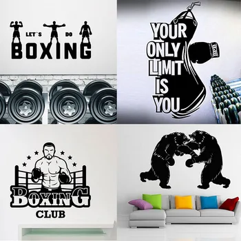 Boks Dövüş Kulübü Vinil Çıkartması Kickboks MMA Fighters Muay Thai erkek Spor Boxer Eldiven Ağır Çanta Spor Duvar Sticker Dekor 0