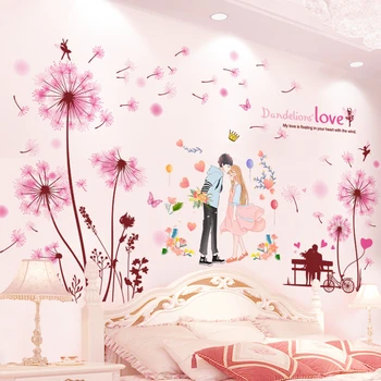 [shijuekongjian] Karikatür Çiftler duvar çıkartmaları DIY Çiçekler Bitkiler Duvar Çıkartmaları Oturma Odası Yatak Odası Mutfak için Ev Dekorasyon 3