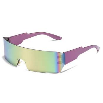 HBK Trendy Gözlüğü Güneş Gözlüğü Kadın Spor Punk Çerçevesiz Y2K güneş gözlüğü Erkekler Tek Parça Ayna Shades UV400 Bayanlar Renkli Gözlük