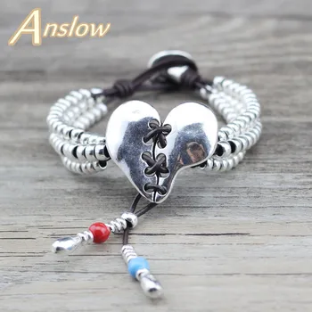 Anslow Marka En Kaliteli El Yapımı DIY Yaratıcı Orijinal Tasarım Kalp Deri Boncuk Bileklik Kadın Arkadaş Kızlar Için LOW0744LB 1