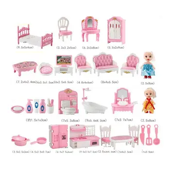 Kawaii 33 Ürün / Lot Çocuk Oyuncakları Minyatür Dollhouse Aksesuarları Oturma Odası Banyo mutfak mobilyası Barbie 5.5 