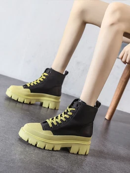 Yarım çizmeler Kadın Düz Platform Çizmeler Moda Sonbahar Kış kaymaz Su Geçirmez Tıknaz Ayakkabı Çizmeler Sıcak Ayakkabı Tutmak