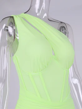 NewAsia Örgü Korse Elbise Tek Omuz Cut out Boning Pad Balenli Astar Zip Bodycon Elbise Seksi Mini Elbiseler Kadınlar için 2021
