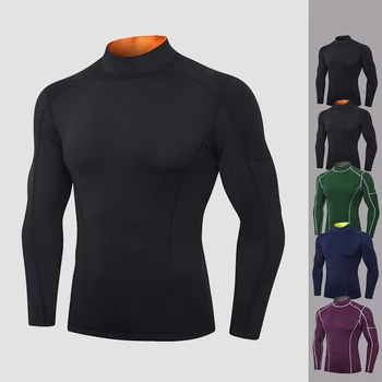 Uzun Kollu Gömlek Erkek Tişörtleri Homme termal iç çamaşır Koşu Tayt Spor Hızlı Kuru Spor Giyim Yüksek Yaka Döküntü Muhafızları
