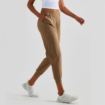 Katı Ciolor Hafif Spor Yoga Pantolon Kadınlar Yüksek Bel Cep Joggers Pantolon Gevşek Nefes Açık Koşu Pantolon