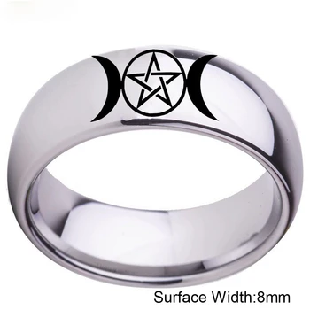 Pentagram Üçlü Ay Tanrıçası Wicca Büyücülük Cadı Ay titanyum yüzük Nişan alyanslar Boyutu 6 7 8 9 10 11 12 13