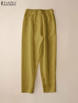 ZANZEA Yaz harem pantolon Kadın Elastik Bel Katı Uzun Pantolon Vintage Casual Gevşek Pamuk Pantalon Şalgam Palazzo Boy