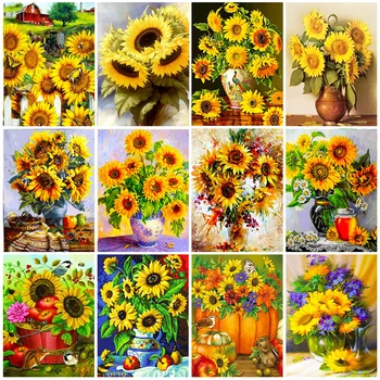 5D DIY Elmas Boyama Çiçek Vazo Çapraz Dikiş Kiti Elmas Mozaik Ayçiçeği Tam Matkap Nakış Resim RhinestoneHome Dekor 0