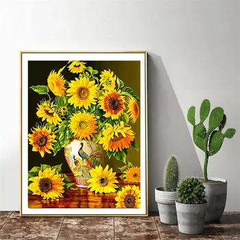 5D DIY Elmas Boyama Çiçek Vazo Çapraz Dikiş Kiti Elmas Mozaik Ayçiçeği Tam Matkap Nakış Resim RhinestoneHome Dekor 1