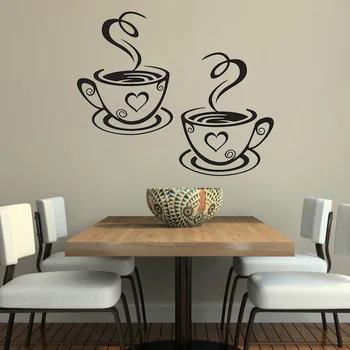 Iki Kahve Fincanları Mutfak Bar Duvar Sticker Oturma Odası Restoran Arka Plan Sanat Çıkartmaları Çıkartmaları Duvar Kağıdı Ev Dekorasyon