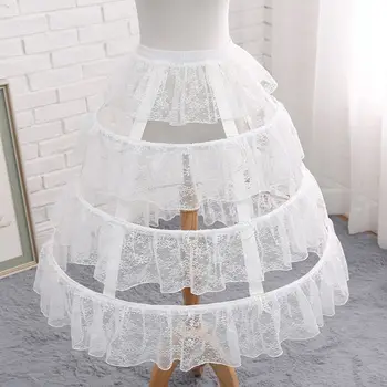 Bayan Beyaz 3 Çemberler Petticoat Etek Ruffles Çiçek Dantel Ayarlanabilir İpli Jüpon Lolita Cosplay Elbise Kabarık Etek